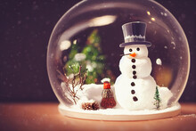 Cute Little Snowman In A Snow Globe