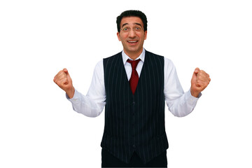 Wall Mural - series of gestures: successful businessman shows euphoria, and clenches his fists.