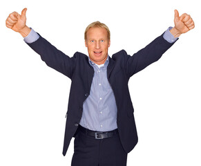 Wall Mural - gesture series: successful businessman gives both thumbs up.