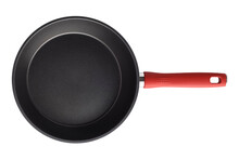A Frying Pan With A Red Handle. Isolated Object On A Transparent Background. View From Above
