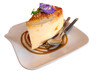 Piece of Butter Cake, sliced on ceramic plate with butterfly pea flower on top. isolation photo ready to use for graphic design of Thai food