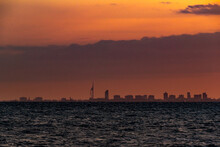 Spinnaker Tower Portsmouth, Orange Sunset Over The City From Selsey UK