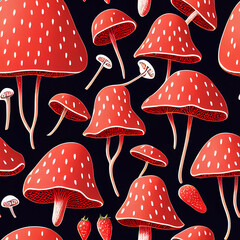 Wall Mural - strawberry mushrooms, seamless pattern