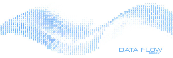 Fototapete - Digital data flow by blue binary code wave