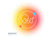 © blankstock - 360 degree line icon. Gradient blur button with glassmorphism. Full rotation sign. VR technology simulation symbol. Transparent glass design. Full rotation line icon. Vector