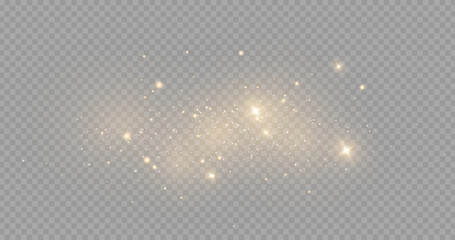 Wall Mural - The dust sparks and golden stars shine with special light. Vector sparkles on a transparent background. . Stock royalty free vector illustration. PNG