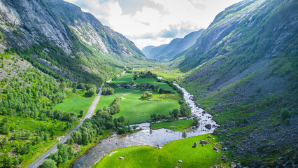 epic scenic road hunnedalsvegen through an idyllic valley in norway