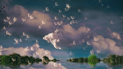 Wall Mural - Clouds on watery islands horizon