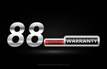 Wall Mural - 88 years warranty silver logo isolated on black background, vector design for product warranty, guarantee, service, corporate, and your business.