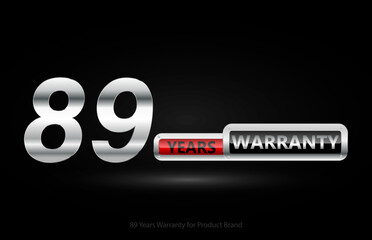 Wall Mural - 89 years warranty silver logo isolated on black background, vector design for product warranty, guarantee, service, corporate, and your business.