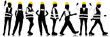 Silhouettes set of female workers with helmets. Vector flat style illustration isolated on white. Full length view