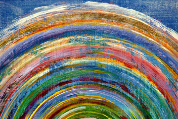  Detail - Abstract acrylic painting of colorful circles on blue background