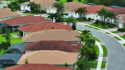 Wall Mural - Aerial view of tightly packed homes in Florida closed living clubs. Family houses as example of real estate development in american suburbs