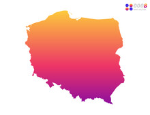 Vector Bright Colorful Gradient Of Poland Map On White Background. Organized In Layers For Easy Editing.