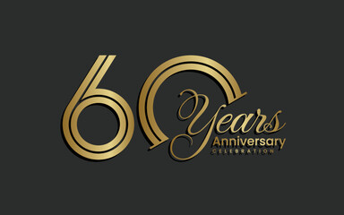 Wall Mural - 60th Anniversary logo design. Sixty years Celebrating Anniversary Logo in gold color for celebration event, invitation, greeting, web template, flyer, banner, Double line logo, vector illustration