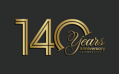 140th Anniversary logotype. Anniversary Celebration template design with gold color for celebration event, invitation, greeting, web template, flyer, banner, double line logo, vector illustration