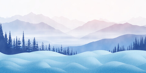 Wall Mural - winter mountain landscape, snow drifts and trees, it snows, vector illustration