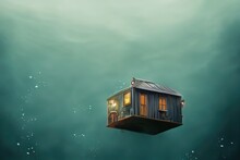 Fantasy Tiny House Floating Above A Boat
