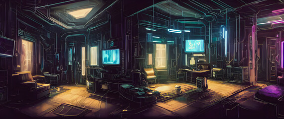 Sticker - Artistic concept painting of a beautiful futuristic interior, background 3d illustration.