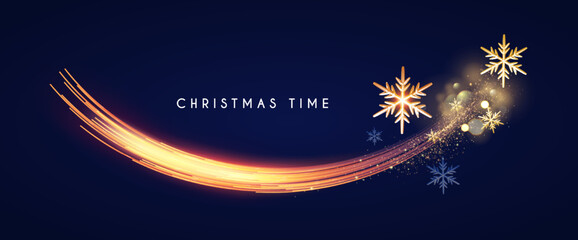 Wall Mural - merry christmas shining celeration with motion light and gold snowflakes.