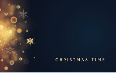 Wall Mural - christmas bokeh light effect with gold sowflakes.