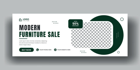 Wall Mural - Creative facebook cover banner template and social media web banner layout with abstract green background