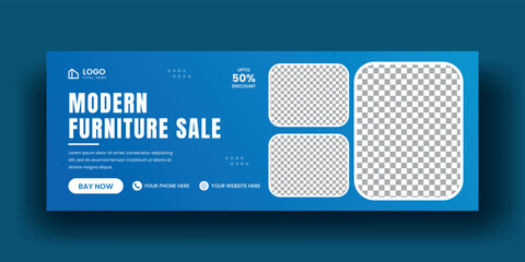 Wall Mural - Modern furniture sale facebook cover banner and social media web banner layout with abstract blue background