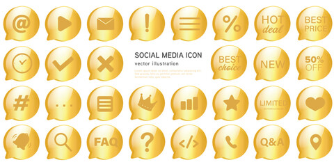 Wall Mural - gold exclamation mark symbol and social media communication sign message icon for website. 3d vector