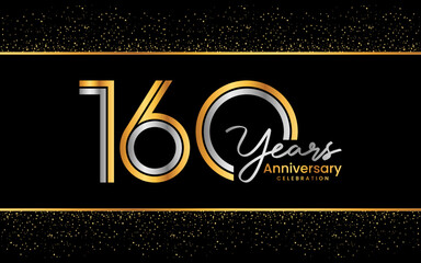 Wall Mural - 160th Anniversary Logotype. Golden Anniversary logo design in golden color for celebration event, invitation, greeting card, flyer, banner, poster, double line logo, vector illustration