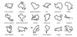 World Regions related, square line vector icon set for applications and website development