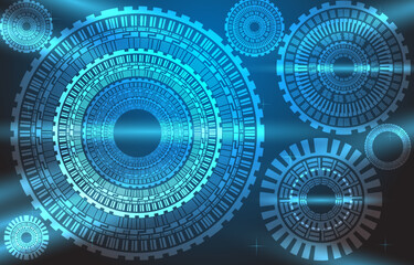 Poster - Cog technology system concept. Cogs and gear wheel mechanisms. Hi-tech digital technology and engineering. Abstract technical background. Gear circuit technology with hi-tech data system.