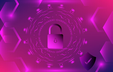 Wall Mural - Cyber security technology concept. Shield with keyhole icon personal data. Abstract cyber security network digital technology background. Protection mechanism and system privacy. Vector illustration.