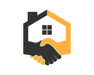 House shape with hand shake