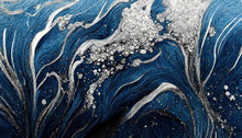 Spectacular High-quality Abstract Background Of A Whirlpool Of Dark Blue And White. Digital Art 3D Illustration. Mable With Liquid Texture Like Turbulent Waves.