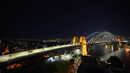 Sticker - Time lapse of busy traffic on Harbor Bridge in Sydney, Australia illuminated at night