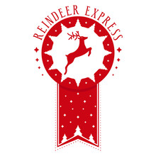 Reindeer Express - Xmas Holiday Stamp Design. Christmas Decorative Element. Vector Illustration