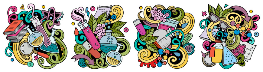 Wall Mural - science cartoon vector doodle designs set.