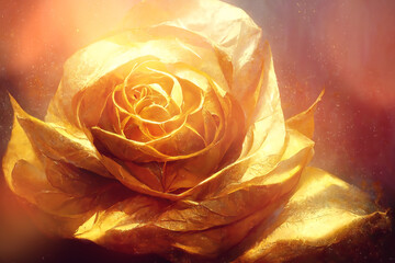 Poster - Background with beautiful gold rose, digital illustration.