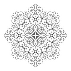 Wall Mural - Abstract mandala, centerpiece or whimsical snowflake line art design or coloring page
