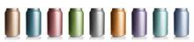 Set With Different Colorful Aluminium Cans Of Beverage On White Background. Banner Design