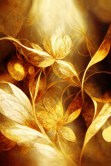 Poster - Beautiful golden flower background, Golden abstract background.