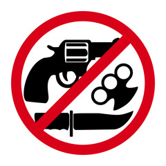 Wall Mural - Please do not enter with any weapon. No weapons sign on red round with symbols of knife and hand gun.