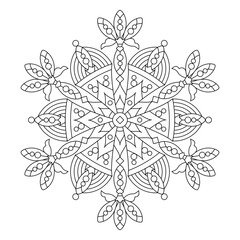 Wall Mural - Abstract mandala, centerpiece or whimsical snowflake line art design or coloring page
