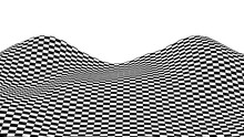 Dynamic Black And White Wave With Optical Effect. A Distorted Chessboard. Vector Illustration.