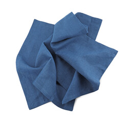 Poster - Blue cloth kitchen napkin isolated on white, top view