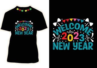 Wall Mural - Welcome 2023 New Year T-shirt Design