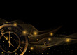 New Year and Christmas holiday horizontal background with golden clock. Xmas banner. Vector