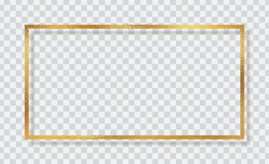 Wall Mural - rectangle gold foil leaf texture frame, shiny golden horizontal border for banner, cover, isolated o