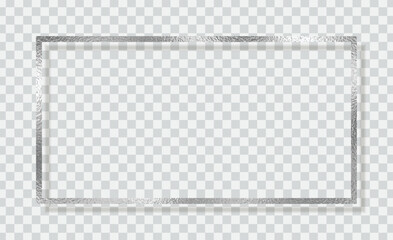 Wall Mural - rectangle silver foil leaf texture frame, shiny golden horizontal border for banner, cover, isolated