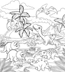 Wall Mural - Dinosaur Cartoon Prehistoric Landscape Scene